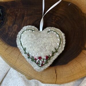 Heart ornament embroidered botanical garden theme handmade